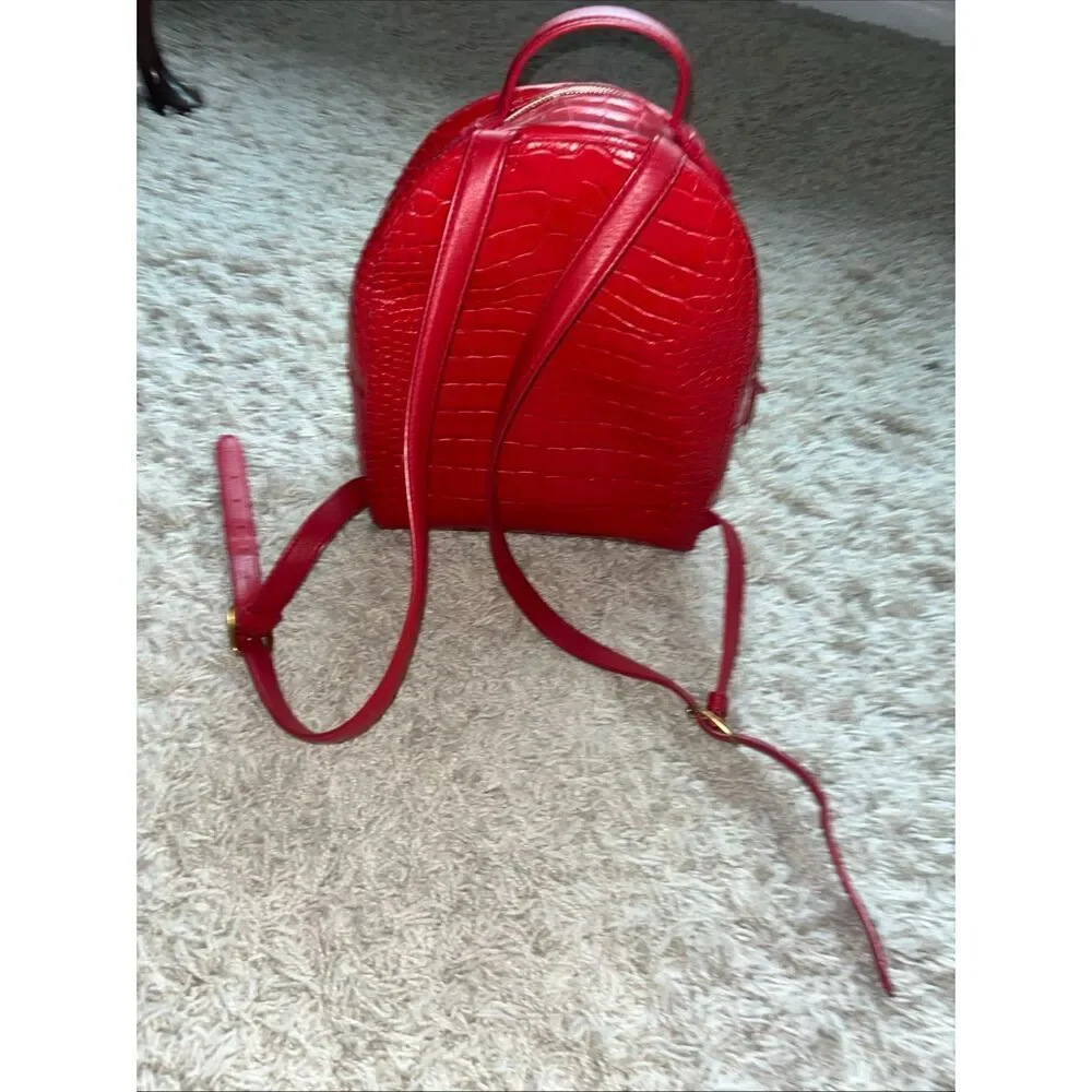 Tory Burch Mini Backpack Handbag Red Croc-Embossed Italian Leather Top Handle